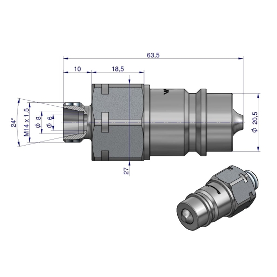 Szybkozłącze hydrauliczne wtyczka M14x1.5 gwint zewnętrzny EURO (9100814W) (ISO 7241-A) Waryński