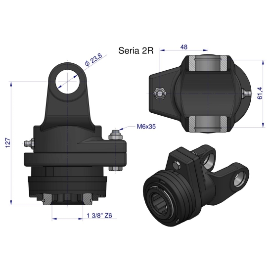 Sprzęgło na kołek wału Seria 2R 900Nm - 24x61 - 1 3/8 Z6 WARYŃSKI