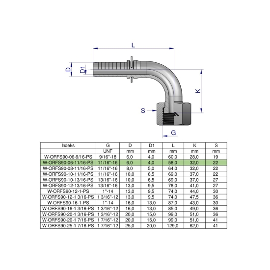 Zakucie hydrauliczne ORFS90 DN06 11/16