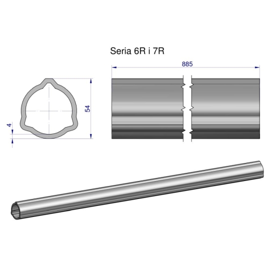 Rura zewnętrzna Seria 6R i 7R do wału 1010 przegubowo-teleskopowego 54x4 mm 885 mm WARYŃSKI