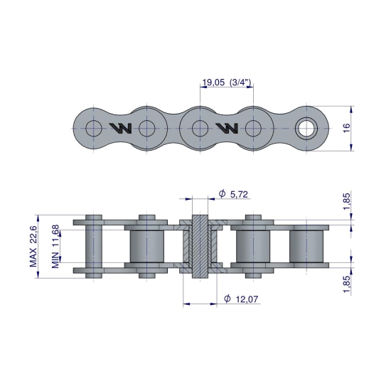 Łańcuch rolkowy 12B-1-144PZ (R1 3/4) adaptera A1H zastosowanie Rozrzutnik Waryński 