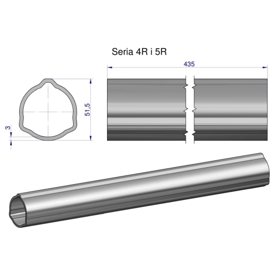 Rura zewnętrzna Seria 4R i 5R do wału 560 przegubowo-teleskopowego 51.5x3 mm 435 mm WARYŃSKI