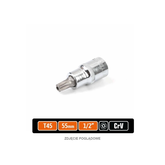 Klucz nasadowy 1/2" z bitem TORX 55 mm/T45 / (z otworem) / TEGER