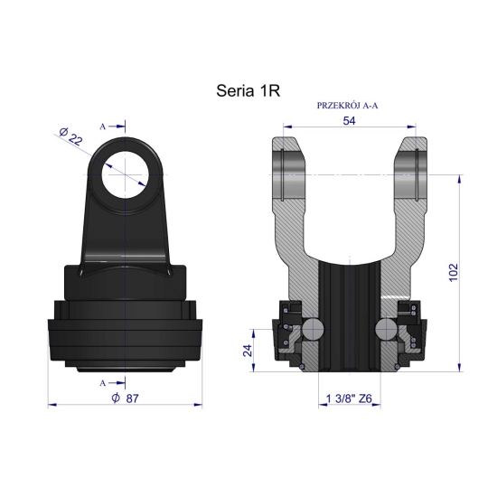 Widłak z pierścieniem 1 3/8 Z6 - 22X54  Seria 1R CE2020 Waryński W21910505B W21910507B WR217101