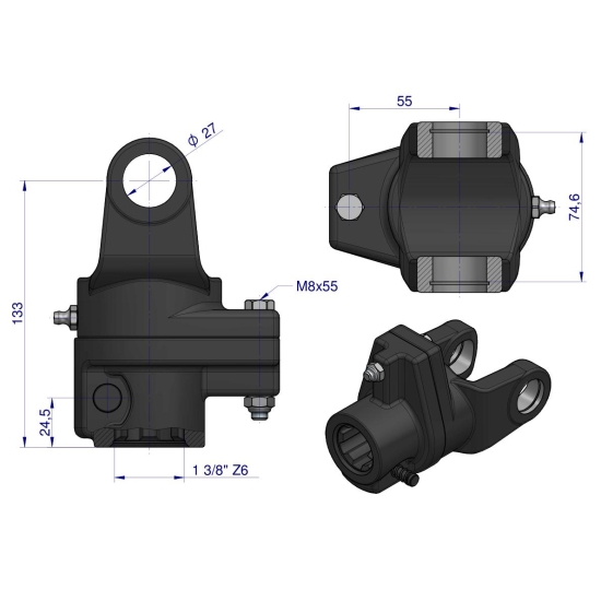 Sprzęgło na kołek wału Seria 3R 1300Nm - 27x75 - 1 3/8 Z6 WARYŃSKI