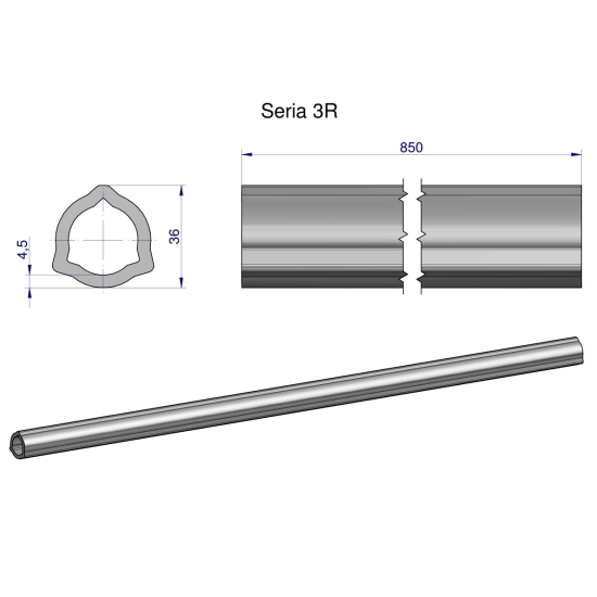 Rura wewnętrzna Seria 3R do wału 1010 przegubowo-teleskopowego 36x4.5 mm 855 mm WARYŃSKI