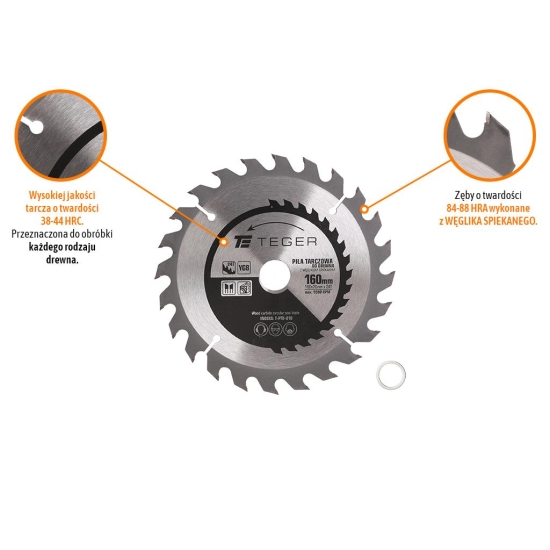 Piła tarczowa do drewna z węglikiem spiekanym 160x20x24T / TEGER