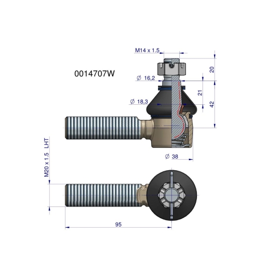 Przegub kierowniczy M20x1.5L 0014707 WARYŃSKI