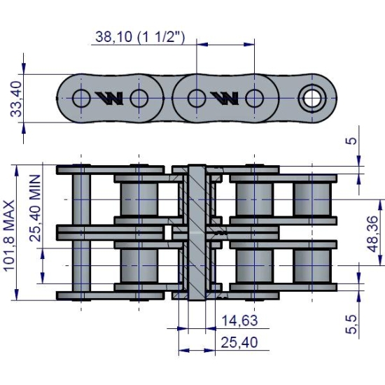 Łańcuch rolkowy 24B-2-35Ps obrotu zastosowanie Cyklop 503496014 Waryński