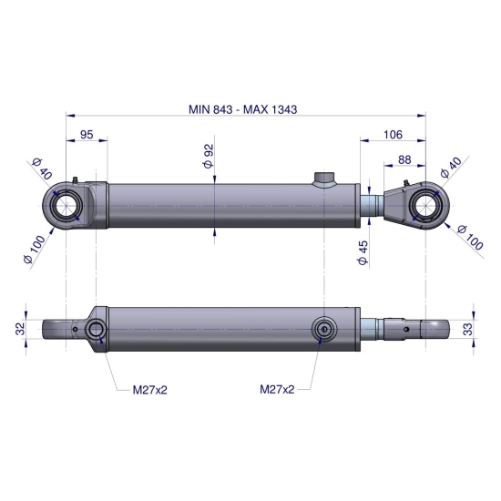 Cylinder hydrauliczny - siłownik dwustronny CJ2F80/45/500 Waryński