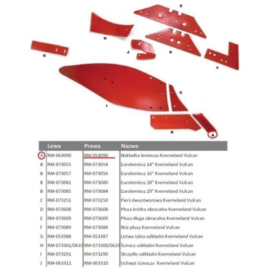 Dłuto, nakładka lemiesza prawa Kverneland Vulcan pasuje śruba M12X34OV2