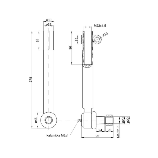 Przegub kierowniczy 243mm - M22x1,5 1968464C1 oś ZF ZF APL330+APL335 Case TAQ