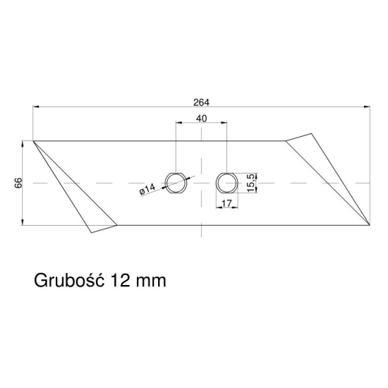 Dłuto, nakładka lemiesza lewa Kverneland Vulcan pasuje śruba M12X34OV2