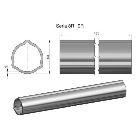 Rura zewnętrzna Seria 8R i 9R do wału 560 przegubowo-teleskopowego 63x4 mm 435 mm WARYŃSKI