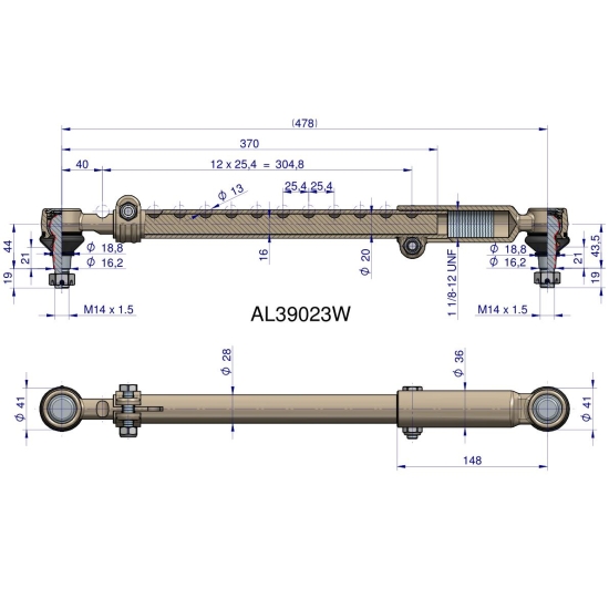 Drążek kierowniczy 478mm AL39023 WARYŃSKI