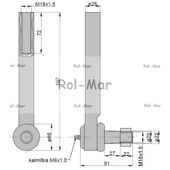 Przegub kierowniczy 180mm - M18x1,5 3429173M3 Massey Ferguson TAQ