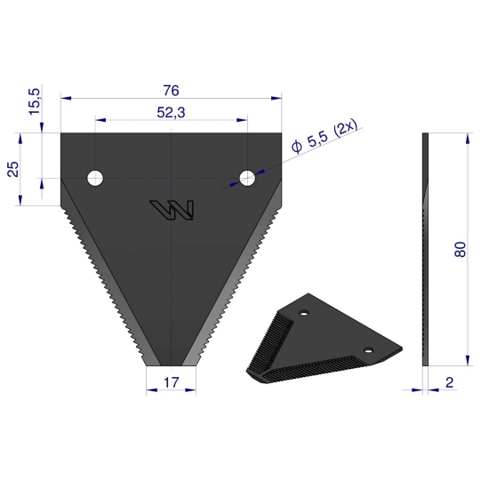 Nóż żniwny 80x76x2mm otwór 5.5 zastosowanie 443003 Agco Case WARYŃSKI ( sprzedawane po 25 )