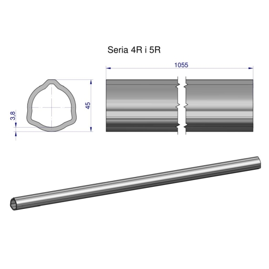 Rura wewnętrzna Seria 4R i 5R do wału 1210 przegubowo-teleskopowego 45x3.8 mm 1055 mm WARYŃSKI