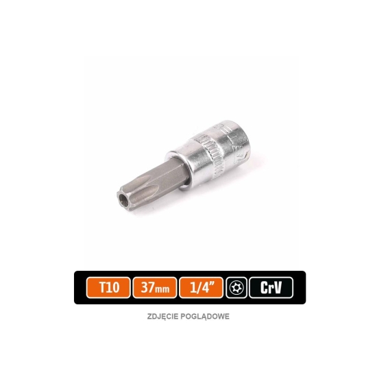 Klucz nasadowy 1/4" z bitem TORX 37 mm/T10 / (z otworem) / TEGER