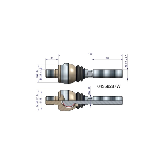 Przegub kierowniczy 202mm- M22x1,5; M22x1,5 04358287 WARYŃSKI