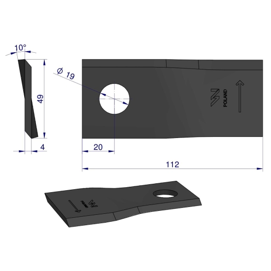 Nóż, nożyk kosiarka 112X48X4X19 lewy zastosowanie 139888.0 Krone WARYŃSKI ( sprzedawane po 25 )