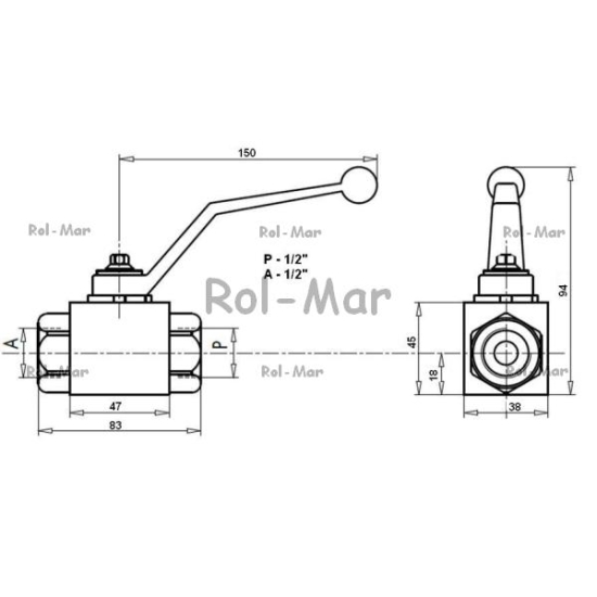 Zawór kulowy hydrauliczny dwudrożny 25 MPA 1/2