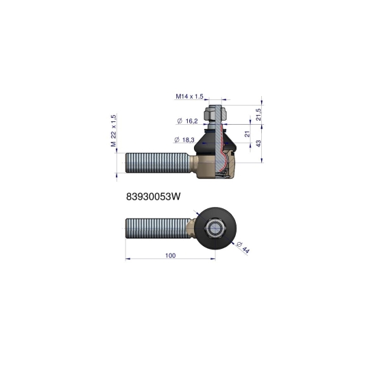 Przegub kierowniczy 100mm-M22x1,5 83930053 WARYŃSKI