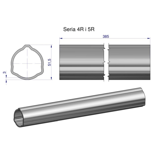 Rura zewnętrzna Seria 4R i 5R do wału 510 przegubowo-teleskopowego 51.5x3 mm 385 mm WARYŃSKI