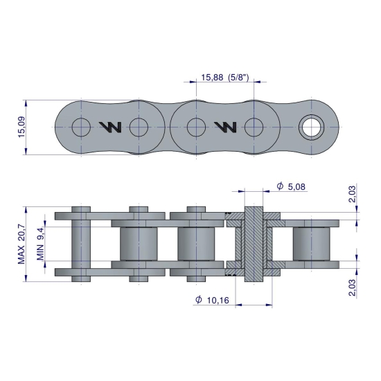 Łańcuch rolkowy 10A-1 ANSI A 50 (R1 5/8) Waryński ( sprzedawane po 25m )