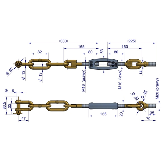 Łańcuch boczny 46450390 46650400 C-360 ORYGINAŁ URSUS