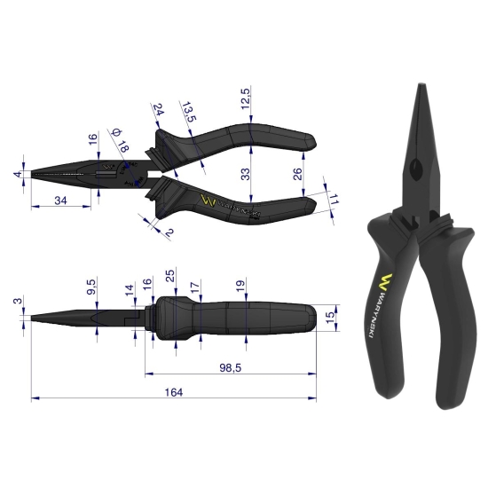 Szczypce wydłużone proste 160 mm Waryński