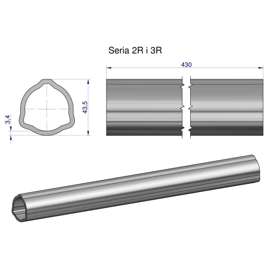 Rura zewnętrzna Seria 2R i 3R do wału 560 przegubowo-teleskopowego 43.5x3.4 mm 435 mm WARYŃSKI