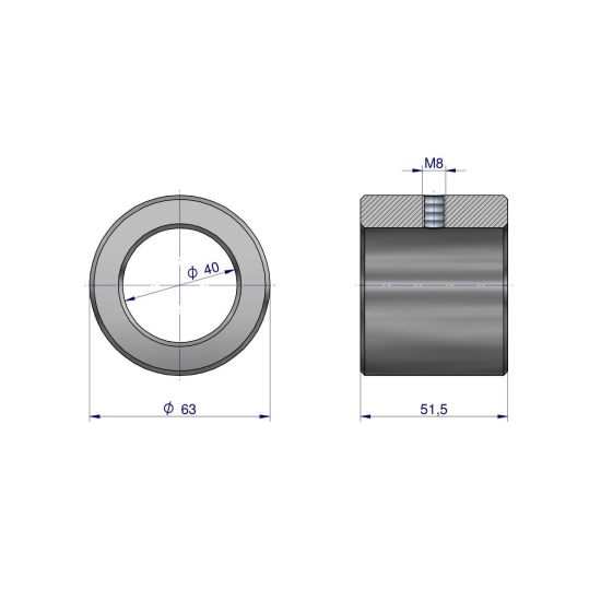 Tuleja stalowa wału dzielonego 63x40x52 otwór M8 Rozrzutnik