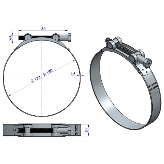 Opaska zaciskowa GBS 122-130 (obejma W1 - stal ocynkowana) szerkość 24mm TEGER ( sprzedawane po 5 )