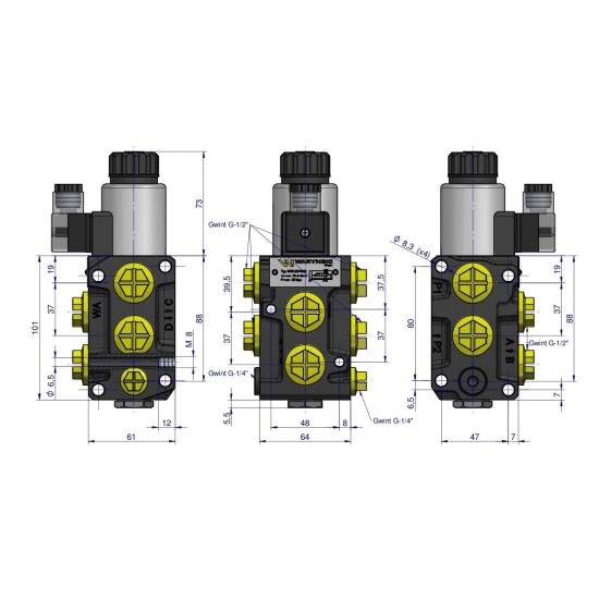 Dzielnik, zawór, elektrozawór kierunkowy elektromagnetyczny kontroli W-E12DVS6/2 (DVS6/50L) G1/2