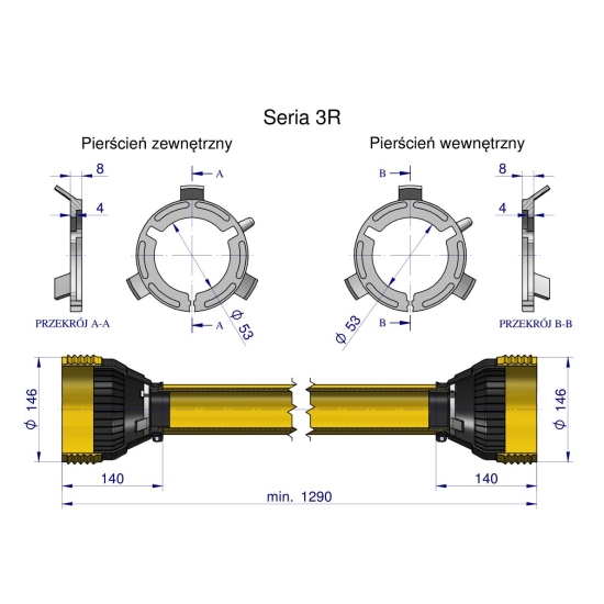 Obudowa wału przegubowo-teleskopowego Uniwersalna długość Seria 3R WARYŃSKI