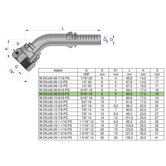 Zakucie hydrauliczne DKJ45 DN08 9/16