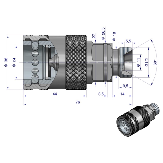 Szybkozłącze hydrauliczne gniazdo G1/2