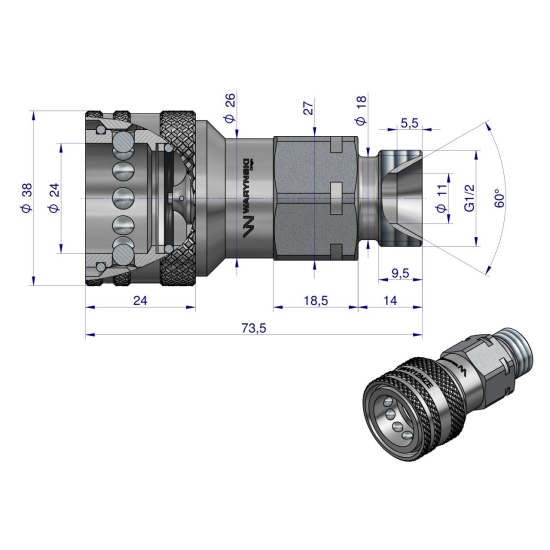 Szybkozłącze hydrauliczne gniazdo G1/2