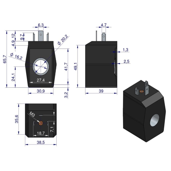 Cewka elektrozaworu 16mm 30W 230V