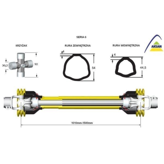 Wał przegubowo-teleskopowy 1010-1500mm 830Nm szerokokątny CE seria 6 AKSAN