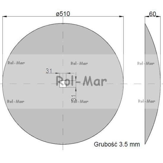 Talerz gładki fi 510 otwór 30x30 stal borowa Talerzówka 1279621010 1240040020