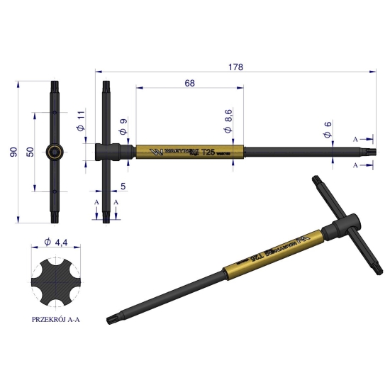 Klucz T ze spinnerem TORX T25 Waryński