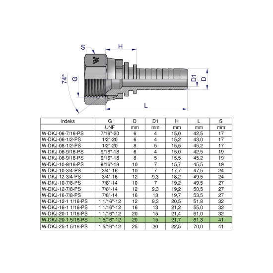 Zakucie hydrauliczne DKJ DN20 1 5/16