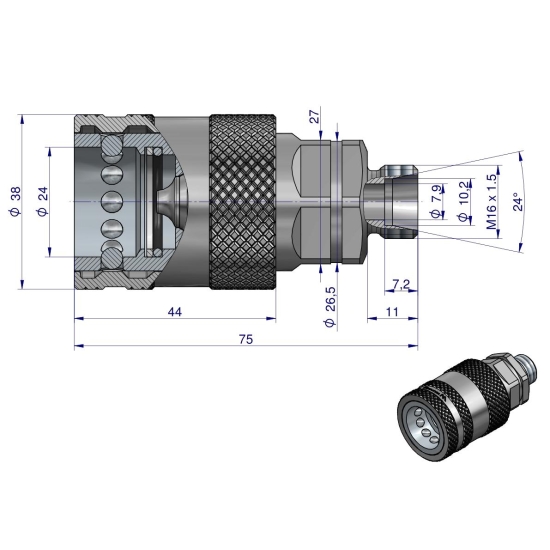 Szybkozłącze hydrauliczne gniazdo M16x1.5 gwint zewnętrzny EURO PUSH-PULL (9100816G) (ISO 7241-A) Waryński