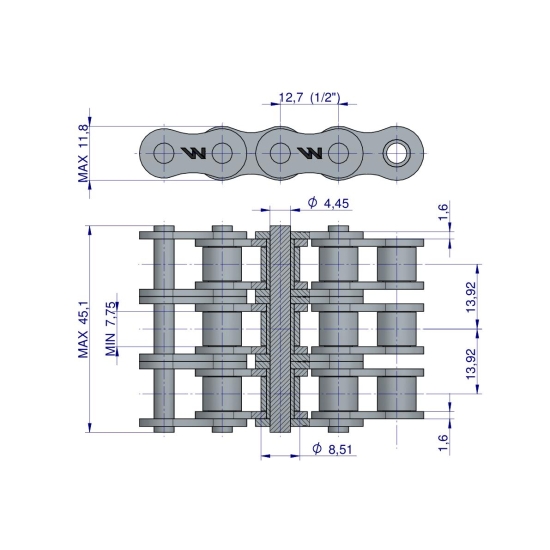 Łańcuch rolkowy 08B-3 (R3 1/2) 5 m Waryński