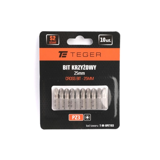 Bit krzyżowy PZ 25 mm/PZ3 (ZESTAW 10 SZT) / TEGER