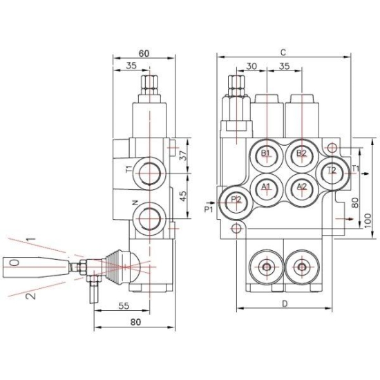 Rozdzielacz hydrauliczny jednosekcyjny z zatrzaskiem (1) 40L