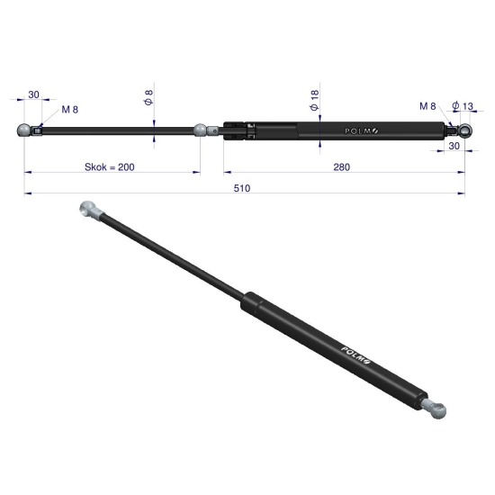 Siłownik drzwi L max. 510mm 3944271P FORD POLMO