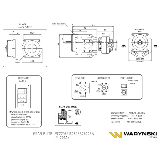 Pompa hydrauliczna PC2216/1608C5B26C23A (P-201A) Waryński